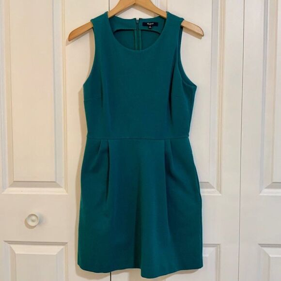 Madewell Teal Blue Verse Fit and Flare Stretch Sleeveless Sheath Dress Medium - Picture 3 of 10